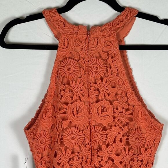 Lulus Mini Dress Love Poem Coral Orange Lace- S NWT - Picture 9 of 12